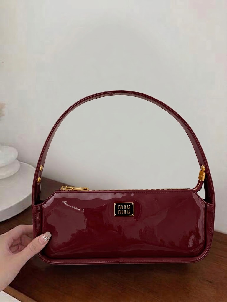 Glossy Baguette Crossbody Bag