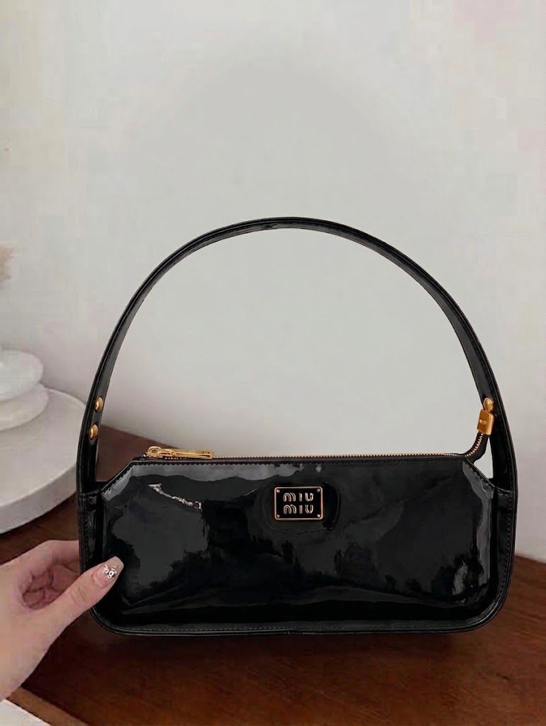Glossy Baguette Crossbody Bag