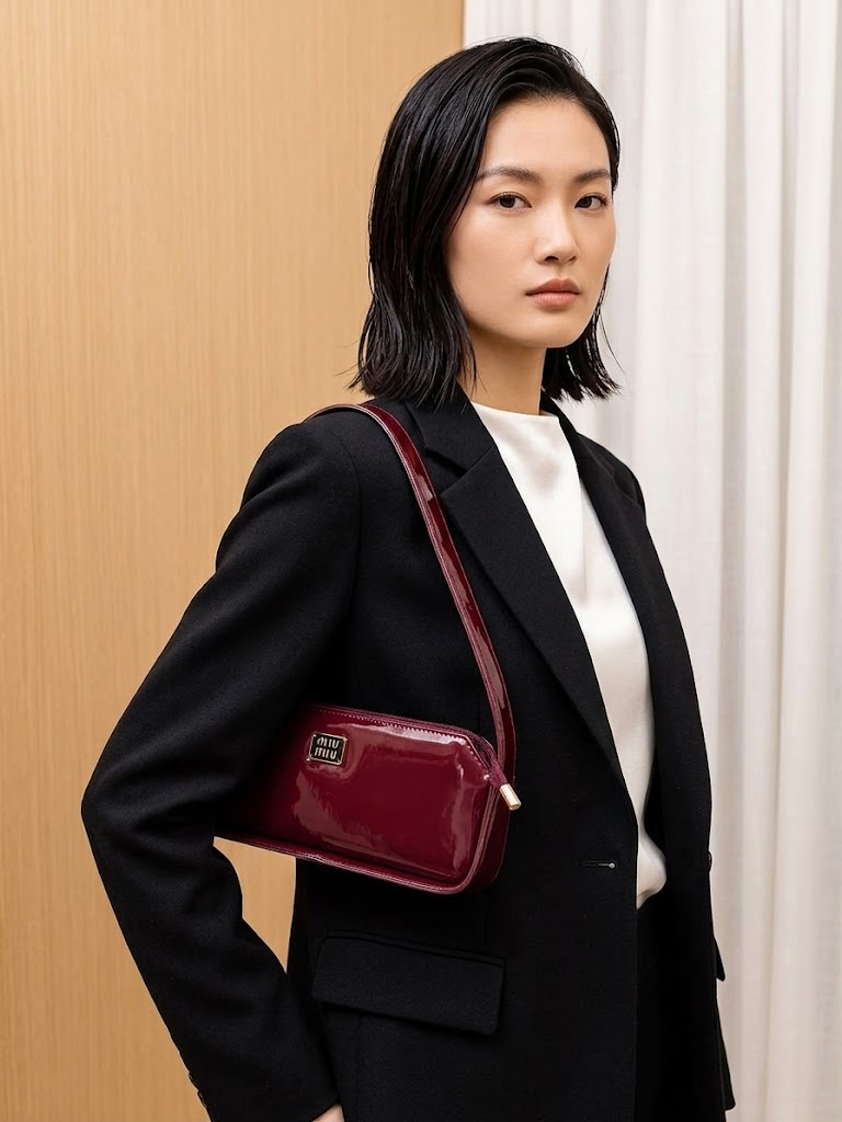 Glossy Baguette Crossbody Bag