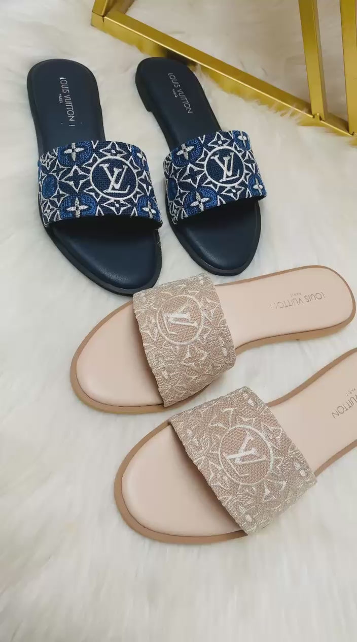 Lv embroidery flats